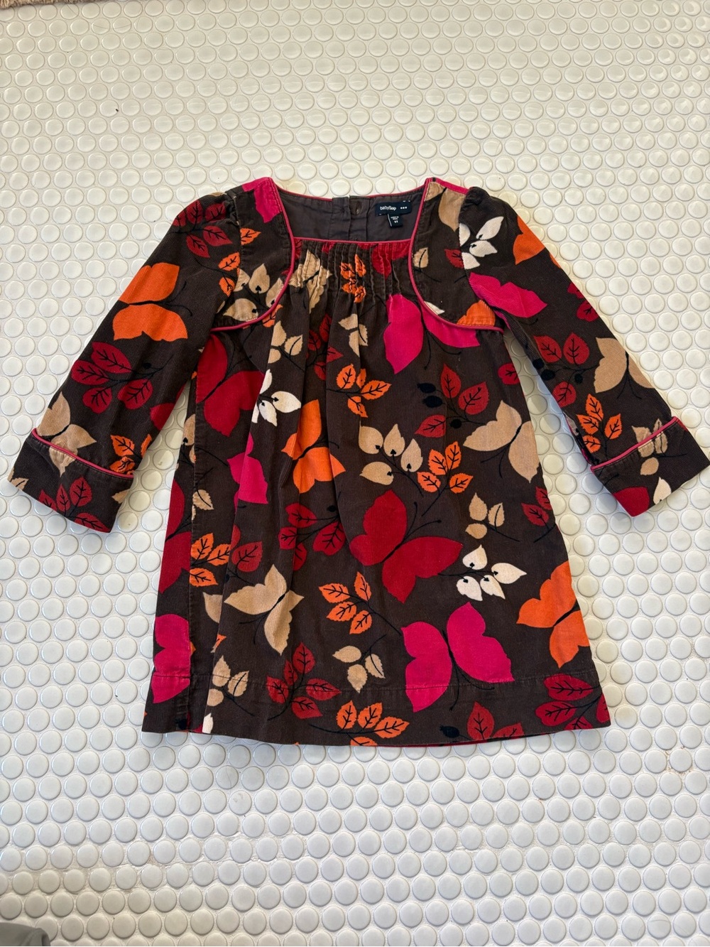 Baby Gap 3T Girls Dark Brown Fall Leaf Corduroy Dress with Pink & Orange Accents